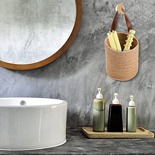 Youeon Set Of 2 Jute Hanging Basket 7.8" X 6.7", Wall Hanging Planter Baskets, Jute Woven Hanging Storage Baskets, Small Woven Baskets For Sunglasses Wallet Keys Flower Plants Towels Toys #TOP4