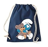 Hochwertiger Aufdruck TRVPPY Baumwoll Turnbeutel Sportbeutel Modell Baby Schlumpf Farbe Navyblau