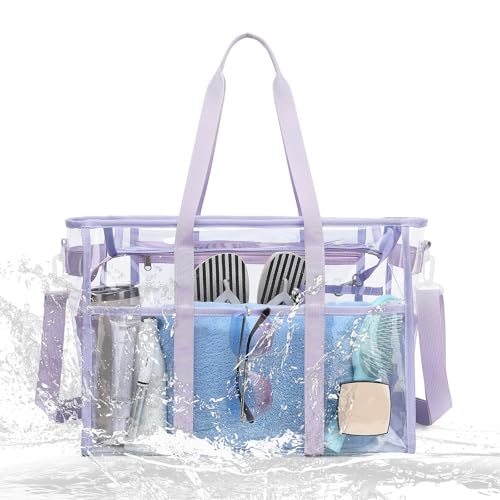 Women's Clear Beach Bag with Detachable Phone Pouch - Foldable, Waterproof Clear Tote Bags for Beach, Pool, Stadium2