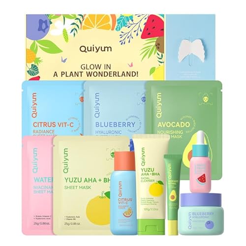 QUIYUM Fruit Skin Care Sets, Routine Skincare with Facial Mask, Beauty Skincare for women, Facial Care, Hydration, Moisturizing, Oil Control, Glow Up, Teen Girl Gifts Trendy Stuff, Spa-Like at Home