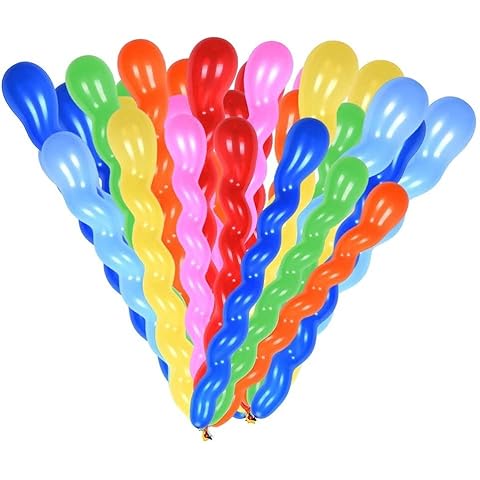 Pack of 12 - Spiral Balloons Assorted Colours Natural Rubber Latex Cover