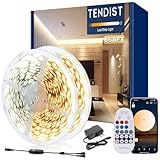 TENDIST White LED Srip Lights, 65.6ft Dimmable LED Strip Lights Warm White 3000K to 6500K, Bright 24V Smart Lights with Remote and APP, Cuttable Tape Lights for Bedroom, Under Cabinet, Kitchen