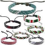 SEWFLWPCH 7pcs Palestinian Braided Bracelets Adjustable Free Palestinian Country Flag Color Arab Ethnic Style Handmade Woven Wristband Bracelet Jewelry for Women Men Party Gifts