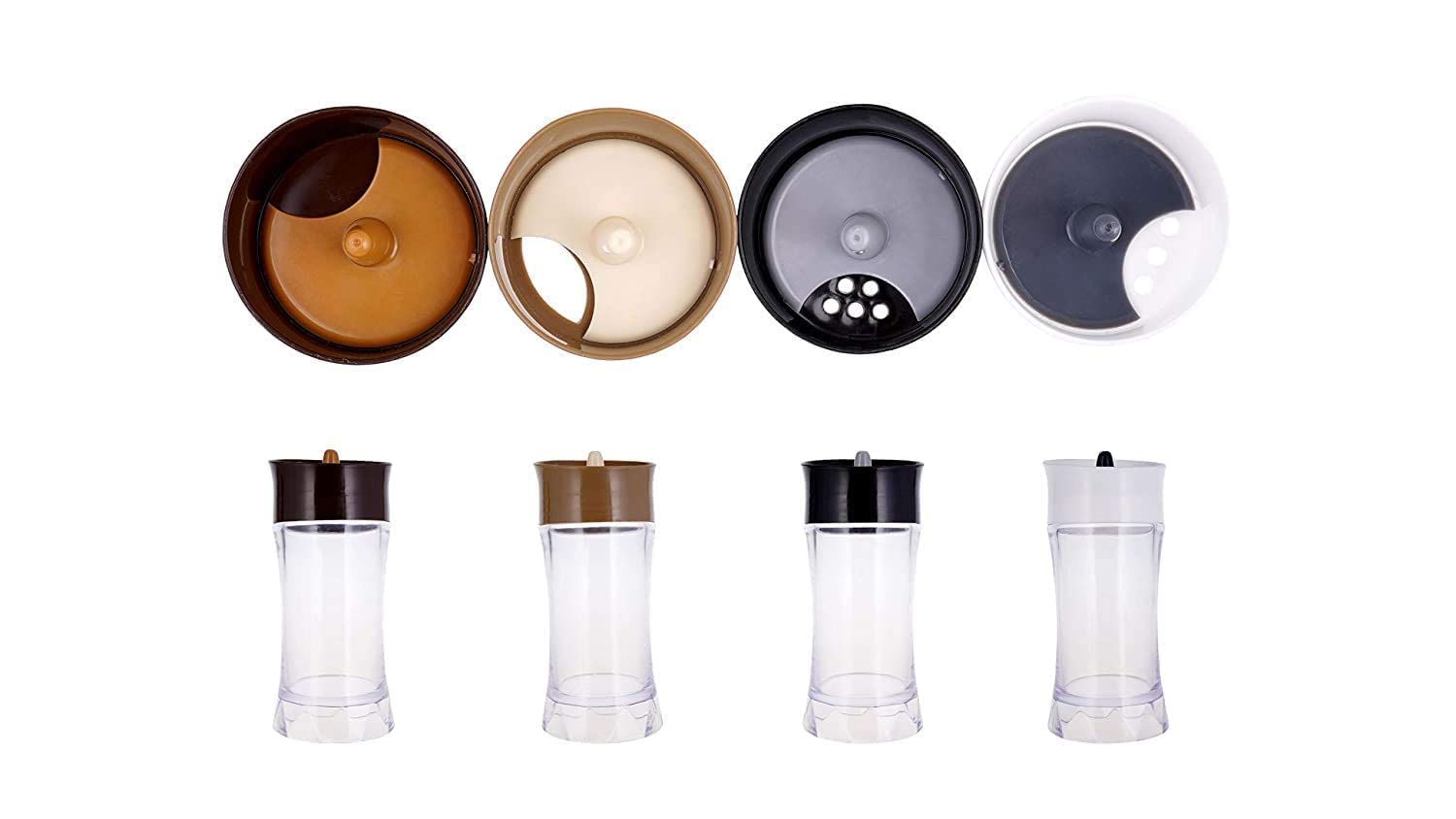 VISMII Salt & Pepper Bottle 4 Pcs, Complete Dining Table Crystal Pickle Jar, Spice Salt & Pepper Dispenser Spice Holder Condiment Set Holder Dispenser Dabbi Oregano,Chilli Flakes for Dining Table