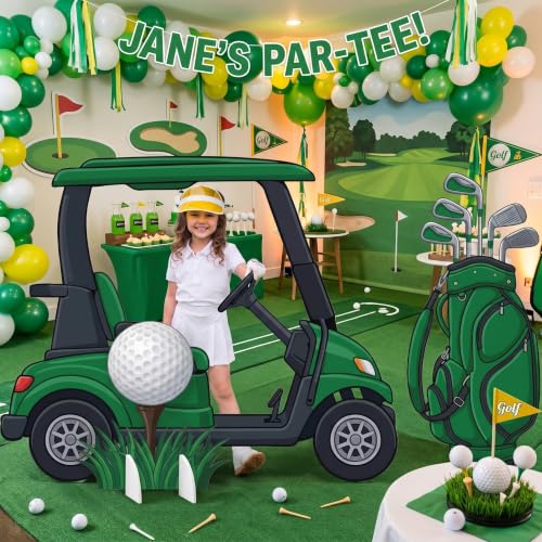 Image of 3 Pcs Golf Birthday Decor Cart Ball Bag Cardboard Cutouts | Sturdy Bases, Retirement Shower Photo Props, Golf Bag Ball Cutouts, Sports Party Background, Themed Standees for Celebrations