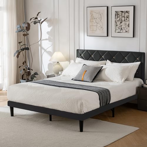 Queen Bed Frame with Headboard, Bed Frame Queen Size with Sturdy Wooden Slats Support, Platform Frame with Velvet Upholstered Headboard, Mattress Foundation, Easy Assembly, No Box Spring Needed Black - Image 4