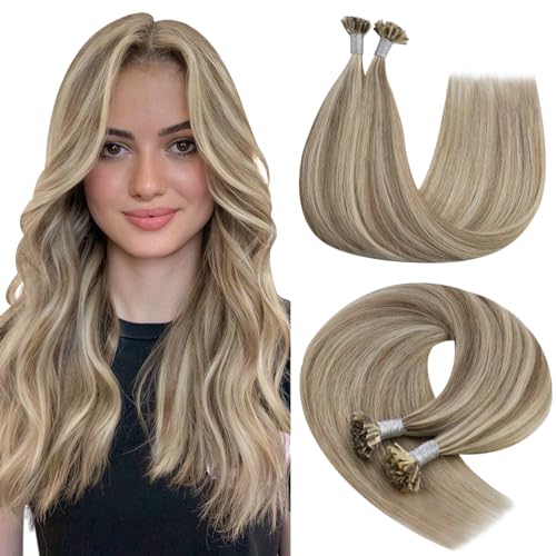 YoungSee U Tip Hair Extensions Real Human Hair Light Brown Utip Extensions for Women Light Brown Highlight Blonde Hair Extensions U Tip 22In Long Straight 50s/50g