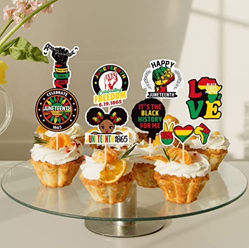 Cavla 24 Pieces Happy Juneteenth Cupcake Toppers Africa American 1865 Independence Day Juneteenth Cupcake Picks Black History Month Cupcake Decorations June 19Th Freedom Day Patriotic Party Supplies #TOP5