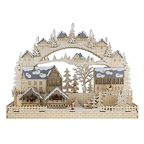 Merry Christmas Co. Wooden Advent Calendar LED Decoration, Countdown The Days 'til Christmas, Battery Operated, Snowy Village