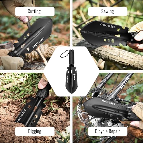 CoCuKi Mini Gartenschaufel, 9 in 1 Tragbar Ultraleichte Kleine Campingschaufeln mit Tragetasche, für Gartenarbeit Camping Strandwandern und Überleben