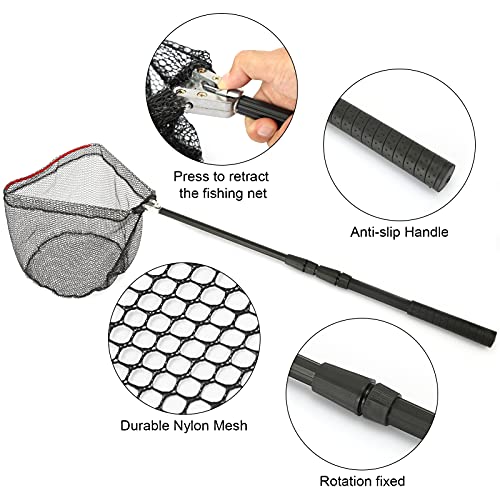 HshDUti-Kescher-Angeln-Fischkescher-Unterfangskescher-Angelkescher-Schwimmendes-Fischernetz-mit-Telesckop-Stanggriff-und-Faltbare-Fischernetz-Nylonnetz-Angelzubehoer-fuer-Erwachsene-und-Kinder