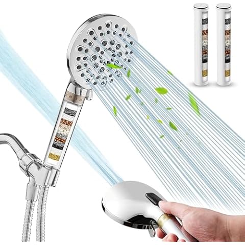 DOILIESE Shower Head, 7 Settings Filtered Shower Head For Hard Water and Skin Care, High Pressure Shower Head with Handheld, Detachable Shower No-Clog Nozzles 60 inch Rust Free Hose, Chrome Cover