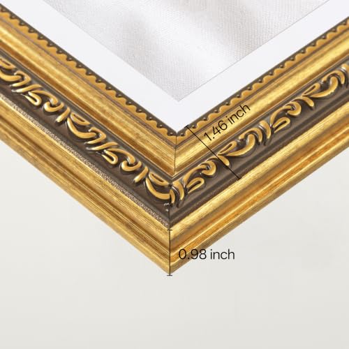 Image of eletecpro 18x24 Picture Frames Set of 2 with Clear Acrylic Cover, Gold | Ornate Vintage Gold Photo Frames Display 16x20 Photo with Mat or 18x24 without Mat for Home Wall Decor
