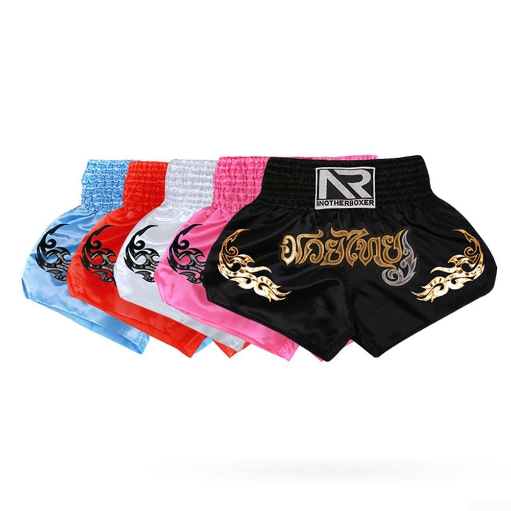 HpLive MMA Muay Thai, pantaloncini da allenamento, unisex, per boxe, fitness, traspiranti, elasticizzati, motivo stampato, pantaloncini (M rosso)