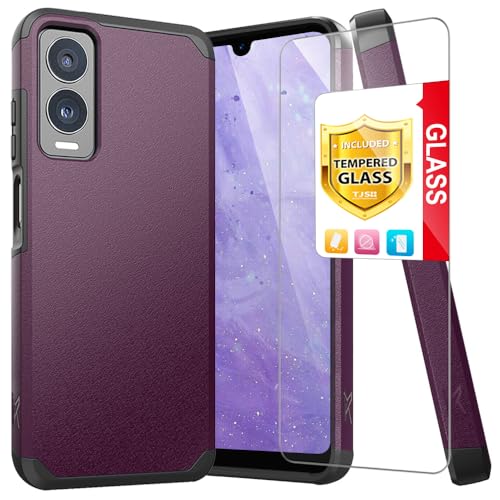 TJS Compatible with Cricket Debut S3 (U572AC) Case, AT&T Vista 2 (U572AA) Case, with Tempered Glass Screen Protector, Dual Layer Hybrid Magnetic Support Shockproof Heavy Duty Phone Case(Purple)