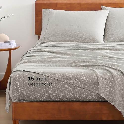 Image of LANE LINEN 100% Organic Cotton Bed Sheets Extra Long Twin, Soft & Comfy Fully Elasticized Percale Perfect for Hospital Bed & Dorm Room, Low Pilling Machine Washable Printed Twin XL Sheet- Snowdrop