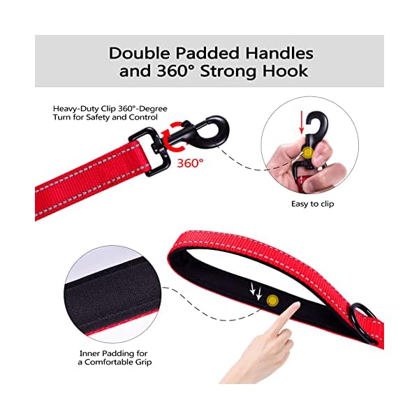 THHPET Dog Leash for Medium to Large Dogs with Two Padded Handles 5FT/6FT, Double Handle Dog Leash, Reflective Training Lead, Durable Traffic Leashes THHPET Dog Leash for Medium to Large Dogs with Two Padded Handles 5FT/6FT, Double Handle Dog Leash, Reflective Training Lead, Durable Traffic Leashes