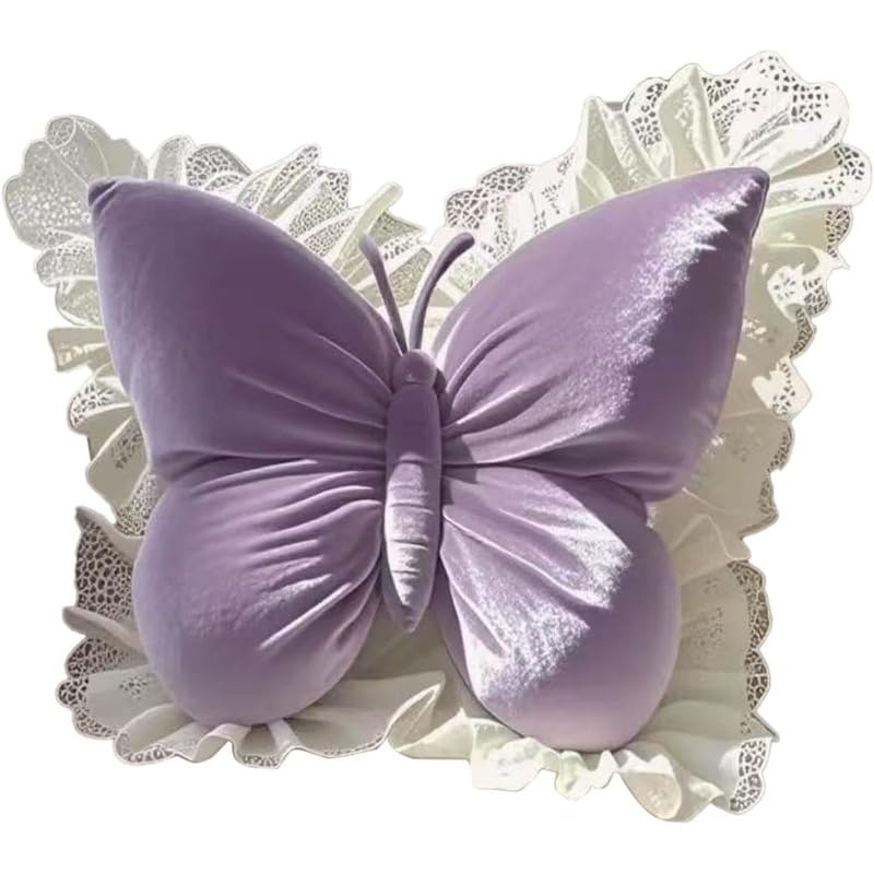 Tubayia Schmetterlings-Wurfkissen, Taillenstütze, Mittelstück, Ornament, 50cmx40cm, Nachttischkissen, Sofa-Wurfkissen für Schlafzimmersofa (Violett)