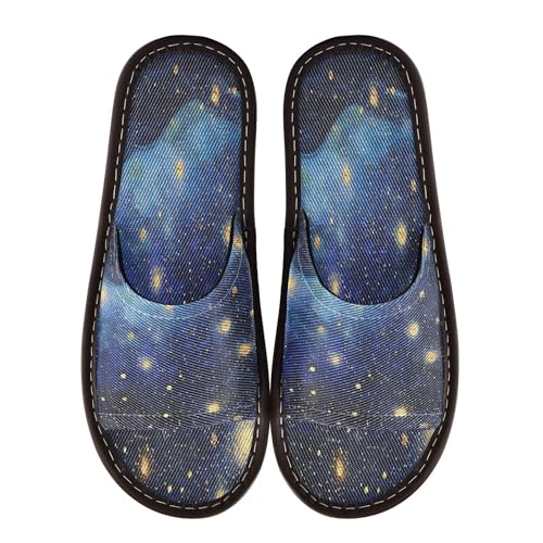 KLL Bathroom Shower Slippers Indoor Outdoor Reusable Soft Slip on Open Toe Home Shoes for Travel, Pool, Party 4-5 Midnight Starry Sky Stars Sparkling