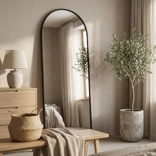 Image of 57 inchx18 inch Floor Mirror Full Length, Arched Full Length Mirror with Stand, Full Body Mirrors for Bedroom Living Room or Cloakroom Black