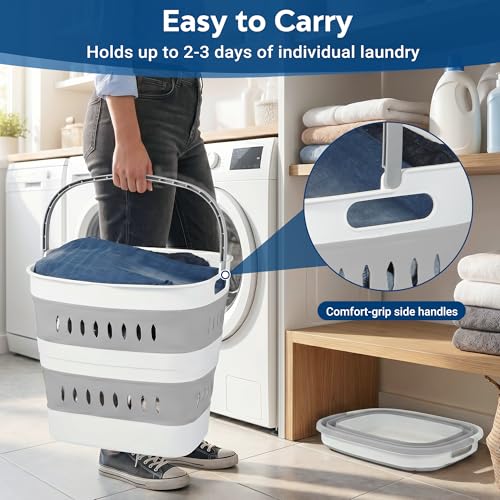 46L12-Gal-Collapsible-Laundry-Baskets-Foldable-Hamper-with-Handles-Plastic-Pop-Up-Storage-Container-for-Laundry-Home-Dorm-Travel-GrayWhite-Set-of-2