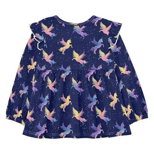 Colorful Unicorn Star Girls Shirts Cotton Long Sleeve Ruffle Toddler Tee Tops2