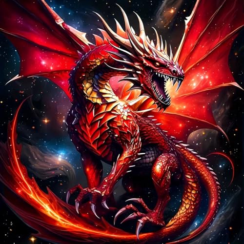 Ekuxom 5D Diamond Painting Kits for Adults-Dragon Diamond Art Kits for Adults-DIY Full Round Drill Diamonds Gem Art Set for Home Wall Decor 14x14 Inch