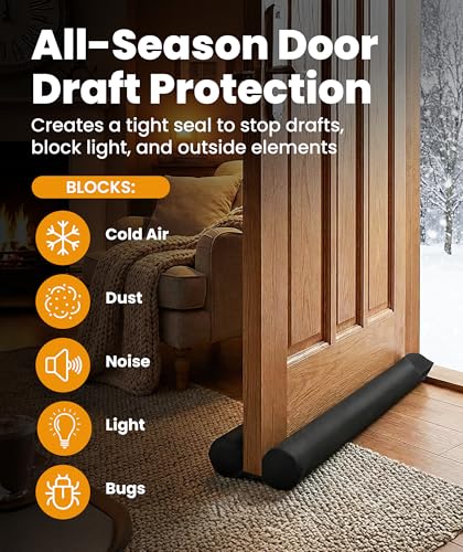 Image of Everlasting Comfort 2-Sided Door Draft Stopper for Bottom of Door - Keeps Cold Air in & Heat Out, Blocks Sound, Light & Air Leaks, Quick Install Gap Filler Sweep for Home - Fits 30 inch- 36 inch W