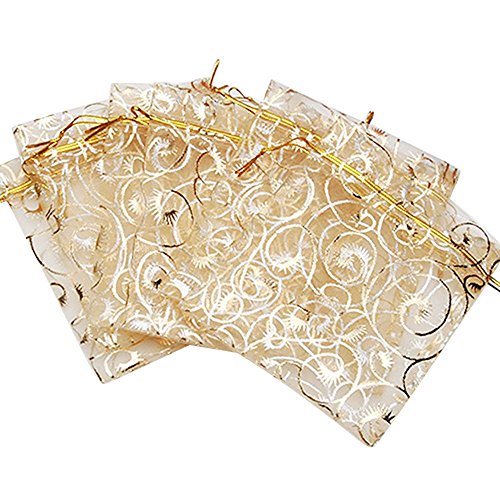 Gemini_mall® Lot de 25 pochettes cadeaux en organza pour mariage, fête, bijoux, 11 x 9 cm (doré)