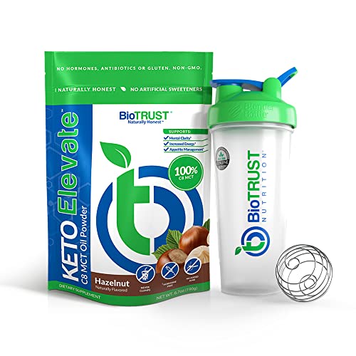 Biotrust Keto Elevate Pure C8 Mct Oil Powder (Hazelnut) Blenderbottle Bundle #TOP15