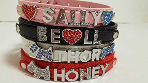 emporiotecnologico® COLLARE CON NOME PERSONALIZZATO LETTERE + CHARMS STRASS COLORATI COLLARI PER CANI GATTI CON NOMI PERSONALIZZATI CANE GATTO