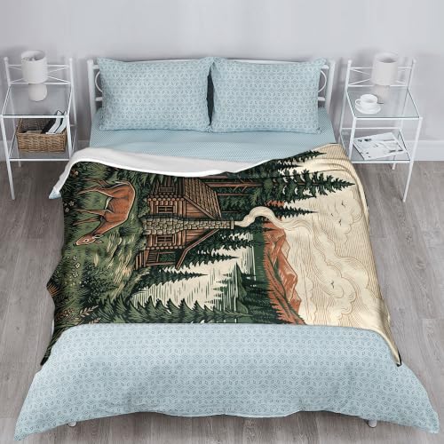 Couverture cabane rustique cerf pin vert plaid peluche léger lit sofa - 6