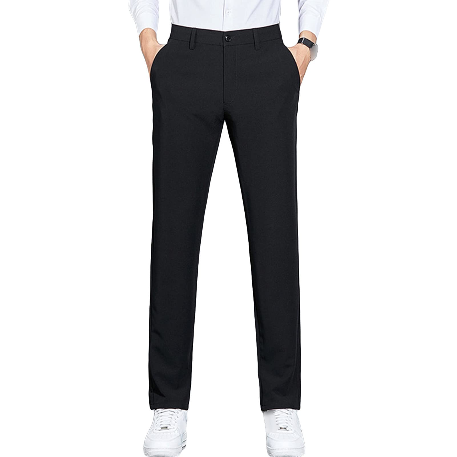 Men's Slim 4-Way Stretch Pant Solid Skinny Fit Comfort Suit Pant Lightweight Wrinkle Resistant Business Trousers (Black,30)