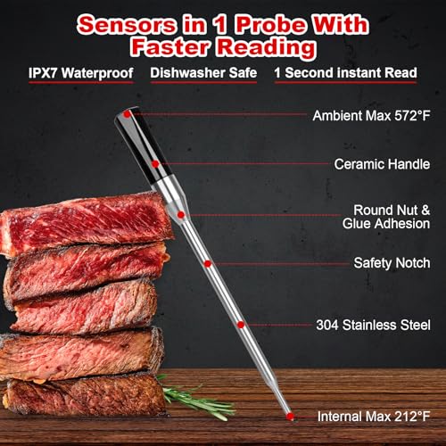 Kabelloses Fleischthermometer für Grill & BBQ - 520FT Bluetooth Reichweite, IP67 wasserdicht, spülmaschinenfest, wiederaufladbare digitale Lebensmittel-Thermometer – Bild 3