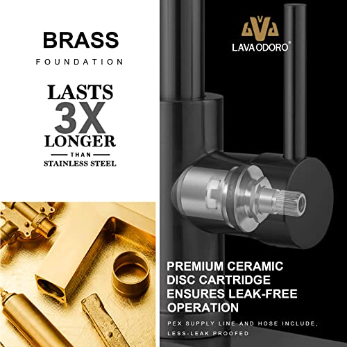 Brushed Gold Kitchen Faucet With Pull-Down Sprayer, Lava Odoro Brass Gold Single Hole Kitchen Sink Faucet Single Handle Faucet For Kitchen Sink With Supply Line Spot-Free, Kf1120-Sg #TOP6