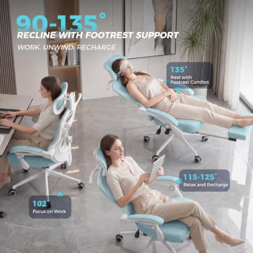 Image of CYKOV Ergonomic Office Chair with Footrest - Adjustable Lumbar Support & Headrest, 90-135 Reclining Mesh Back Computer Chair - Home Office /Gaming, 350lbs Capacity