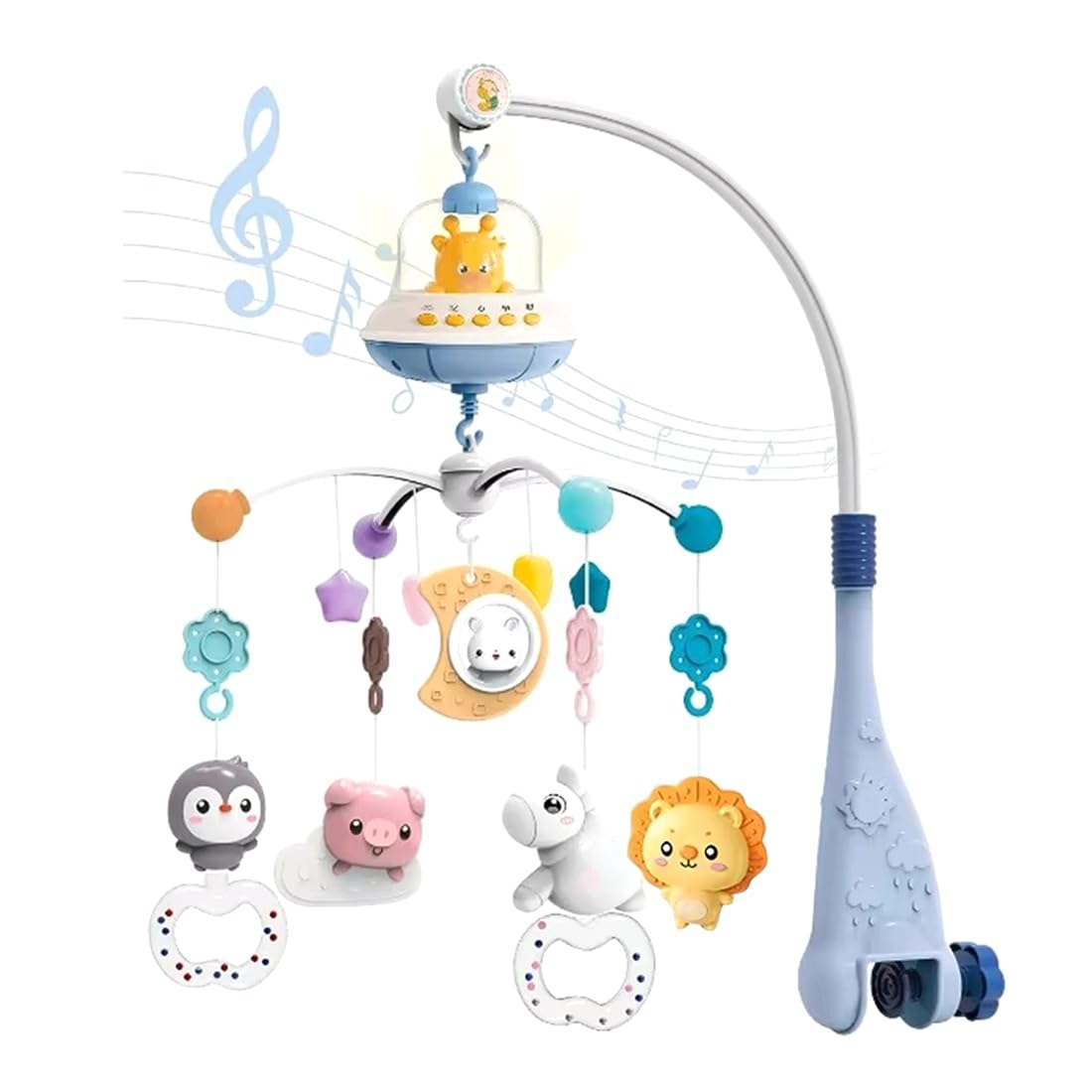 Mobile musical pour lit avec projection de lumière et de musique pour nourrissons, jouet télécommandé pour nouveau-né (piles non requises)