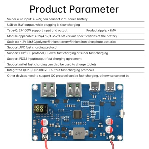 Módulo de carga rápida de 100W con pantalla digital para baterías de 2S a 6S 4