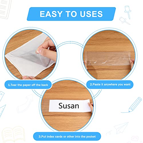 Image of Chinco 30 Pcs Self Adhesive Pockets, Bin Labels for Storage Bins, Clear Pocket Label Sleeves, Plastic Index Card Holder with Top Open for Organizing Bins Box Drawer(3.55 x 10.8 Inches)