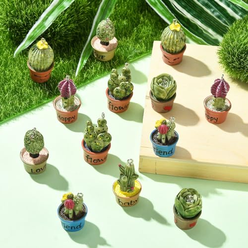 Stiesy 14Pcs 7 Styles Cactus Charms Resin Cactus Pot Pendants Charms 3D Potted Plants Dangle Charms for Jewellry Making DIY Bracelet Crafting - Image 4