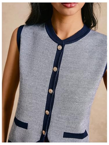 GORGLITTER Women's Striped Button Up Cropped Sweater Vest Sleeveless Knit Vest Tops 2025 Trendy Outfits4
