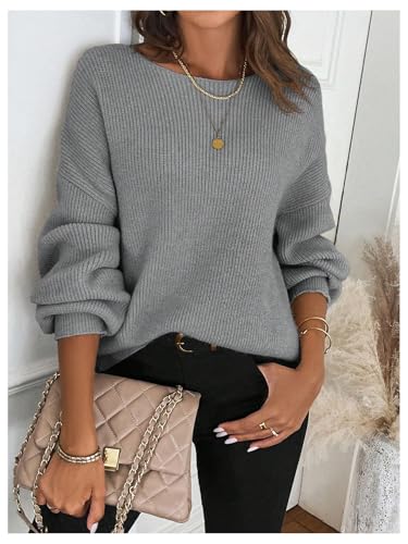 Image of GORGLITTER Women's Bow Fall Sweaters 2025 Cable Knit Chunky Oversized Long Sleeve Backless V Neck Pullover Tops
