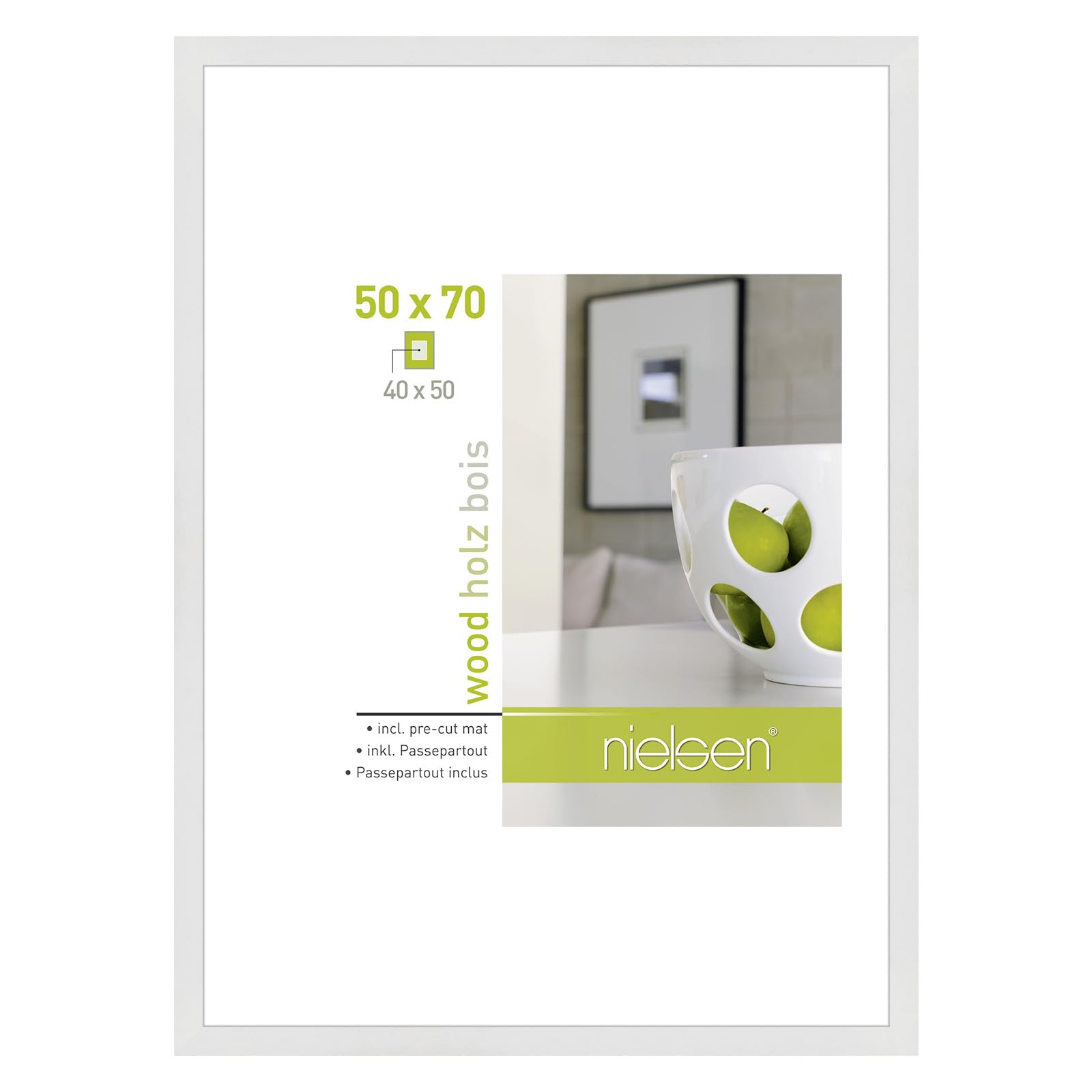 Accent By Nielsen White Apollon Wooden Picture Frame - 50X70cm With Mount For 40X50cm Picture - Float Glass And Easy Push And Turn Clips