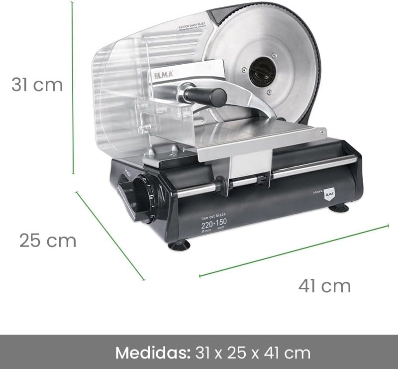 ELMA CFD220 XL Elektrische Allessnijder Met 2 Messen O 220 Mm 150 W 31 X 25 X 41 Cm Messen Van Roestvrij Staal Demonteerbaar Nauwkeurige Snede