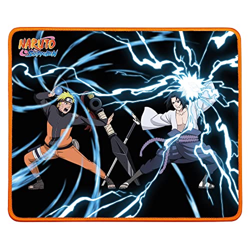 {Alfombrillas Gaming Naruto Alfombrillas Konix Naruto Shippuden Alfombrilla de ratón Gaming de 32 x 27 cm - Base Antideslizante - Motivo de Combate Naruto y Sasuke
