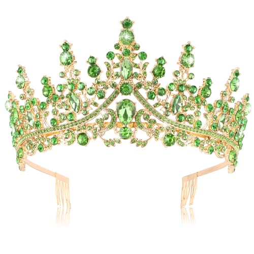 CURASA Green Tiaras for Women Gold and Green Princess Crown Birthday Tiara Quinceanera Crown Queen Crowns Wedding Tiaras for Bride Tiara and Crowns for Women Valentine Bridal Pageant