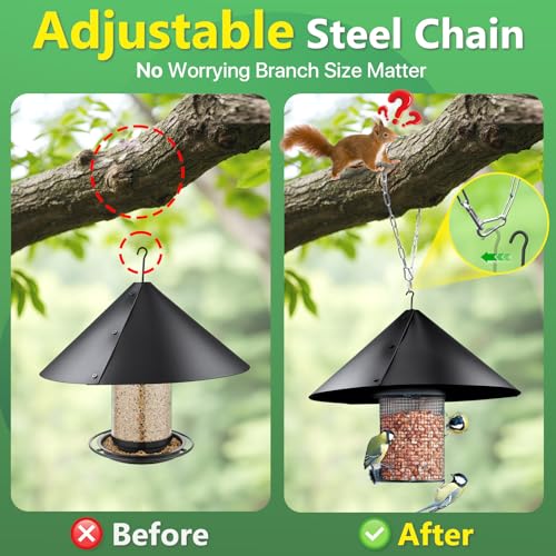 19.5 Inch Squirrel Baffle for Bird Feeder Pole Hang & Pole Mounted Bird Feeder Squirrel Guard with Adjustable Extension Chain Hook for Small & Thick Tree Branches Shepherds Hook Stopper by TLEYTOA - Used condition - Image 3