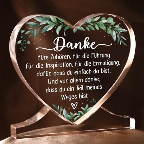Juratar Dankeschön Geschenke – Herz Acryl Dekoration mit Spruch Abschiedsgeschenk für Lehrerin, Kollegin, Mentorin oder Freundin – Persönliches Danke Geschenk