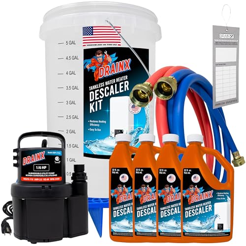 DrainX Tankless Water Heater Flush Kit Includes 4 Quarts of Eco Friendly and Powerful Liquid...