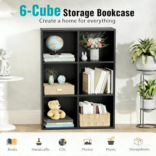 Image of HealSmart 8 Cube Storage Organizer, 4-Tier Stackable Open Bookcase with Detachable Back Panels, Multi-Size Storage Unit 47.7 inch Lx11.6 inch Wx24 inch H for Bedroom Living Room Home Office, Black
